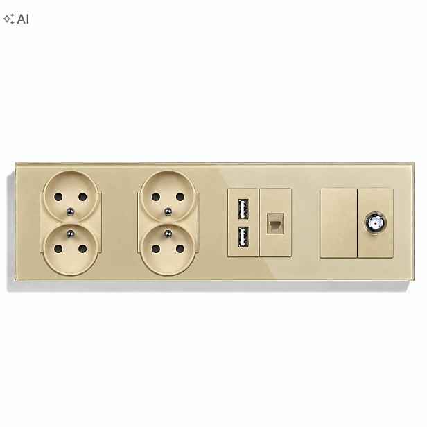 Elektrický Skleněný Panel Čtyřnásobný 2×USB RJ45 Sata F 2 Zásuvky