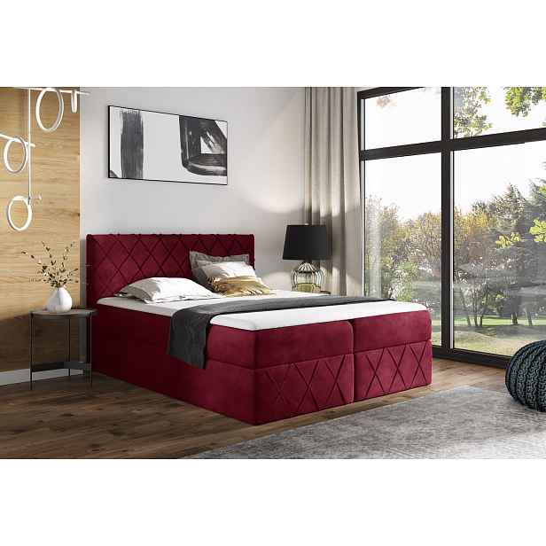 Manželská postel 180x200 PEREZ LUX - červená + topper ZDARMA