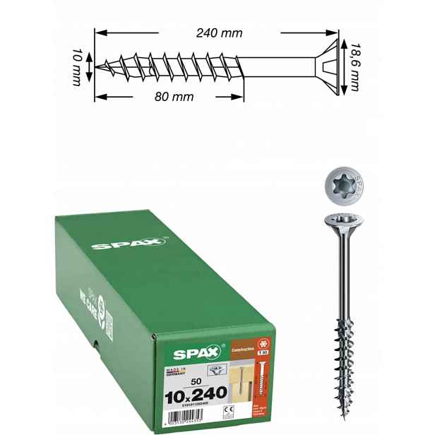 Univerzální vruty Wirox do dřeva, konstrukce Spax 10 x 240 mm 50 ks