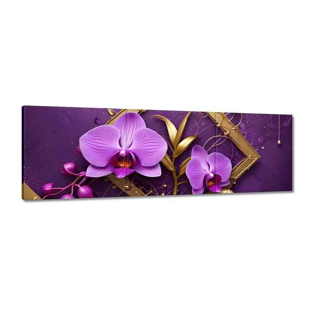 Obrazy 150x50 Fialové orchideje a zlato