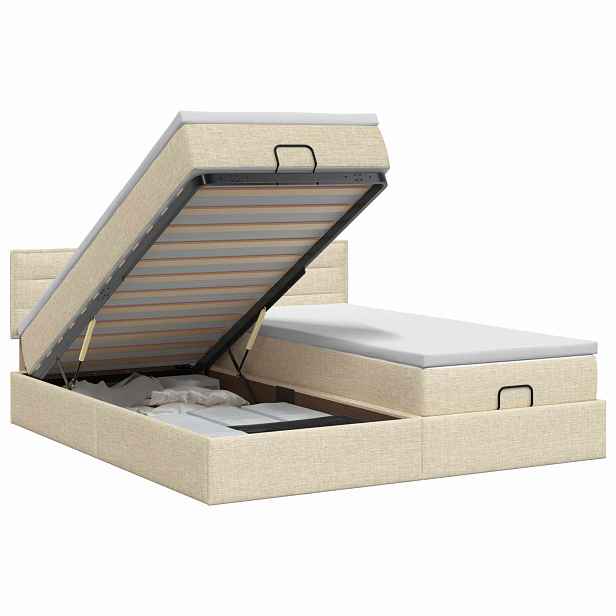 vidaXL Polohovací postel s matrací s čelo 2 ks Krémová Textil