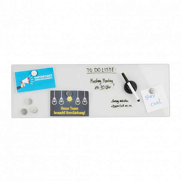 Relaxdays TABULE Bílá magnetická skleněná 20x60 cm s 6 magnety