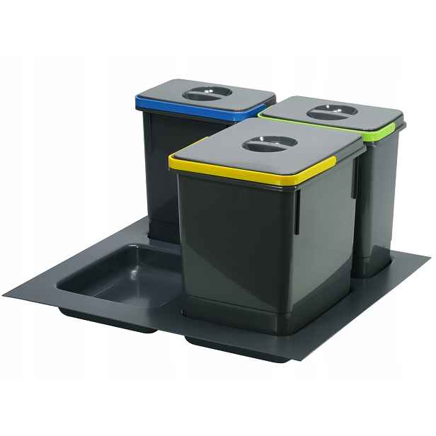 Segregátor Na Odpadky Koš Vložka Do Zásuvky 60 CM 600 Antracit 1x15L+2x7L