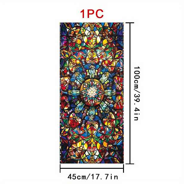 TEMU 1 Role Dekorativní Fólie na Okna s Geometrickým a Květinovým Vzorem ve Stylu Vitráže, 45×100 cm, Matný PVC Materiál, Statická Samolepka bez