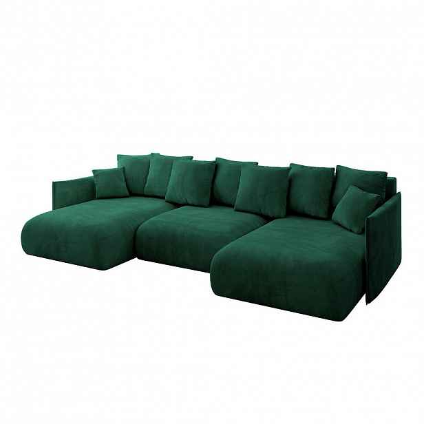 ALTDECOR SEDACÍ SOUPRAVA s funkcí lůžka a úložným prostorem ONESK-U 317x177x72 tmavě zelený velur