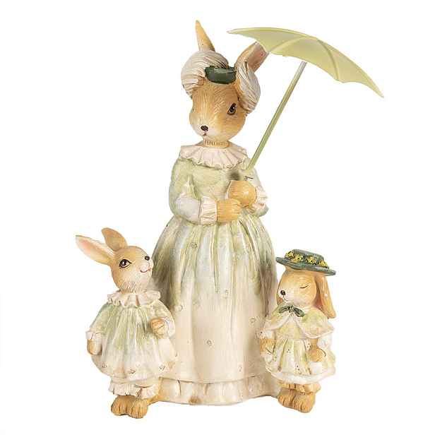 Dekorace králičí mamka s králíčky a paraplíčkem - 16*11*21 cm Clayre & Eef