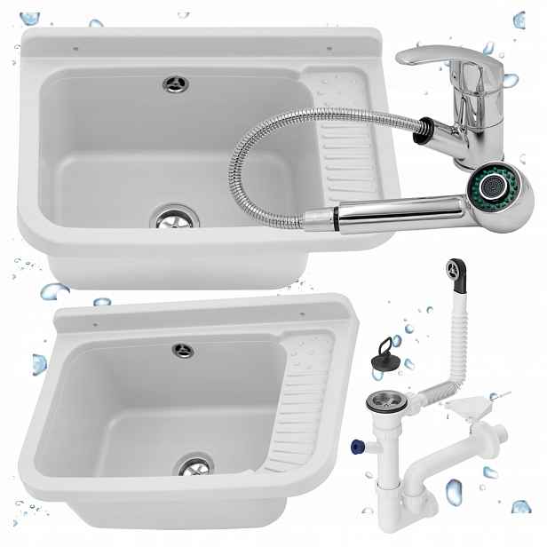 Ekonomický dřez Bílá technická komora Výsuvná baterie Chrom
