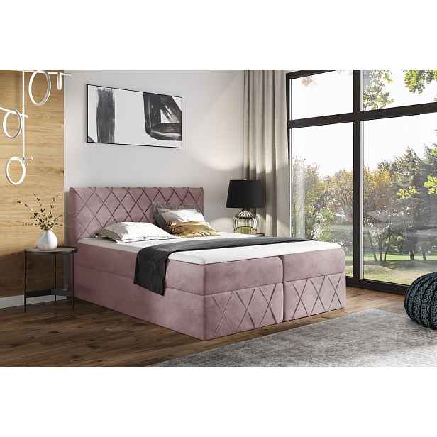 Manželská postel 200x200 PEREZ LUX - růžová + topper ZDARMA