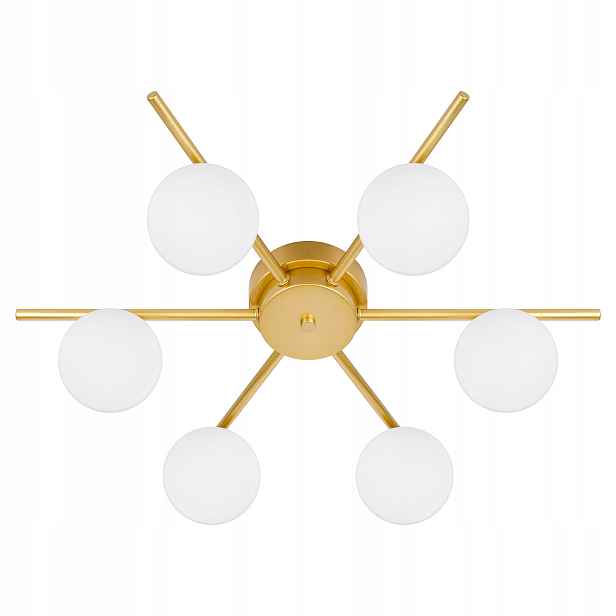 Závěsné stropní svítidlo lustr skleněná koule 6x G9 Loft 58 cm zlatá bílá