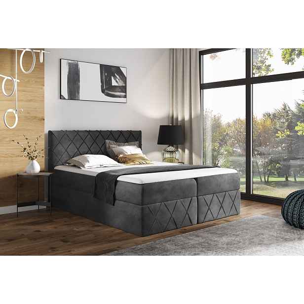 Manželská postel 200x200 PEREZ LUX - šedá + topper ZDARMA
