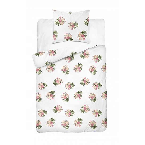 Povlečení Home Satin 140x200 bílé s růžovo-krémovými růžovými kyticemi