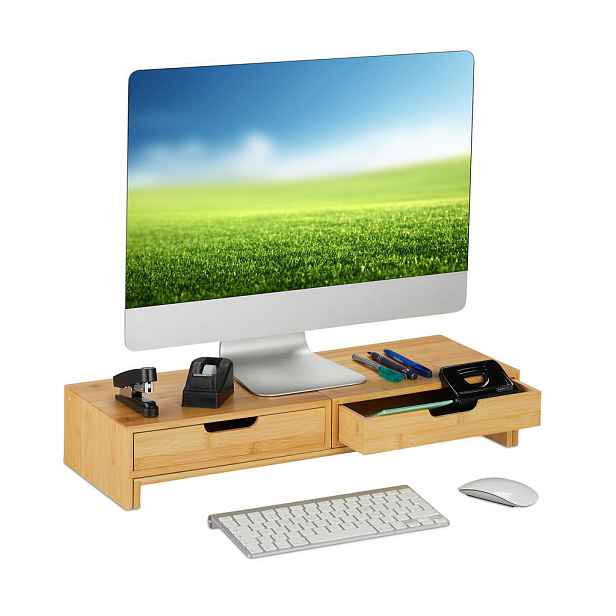 Relaxdays STOJAN Přírodní bambus výsuvný pro 2 monitory