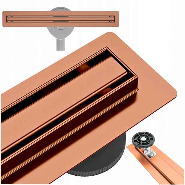 Aquauno 360 Slim Lineární Odtok Otočný Sifon 60 cm Rose Gold Nízký 57 mm