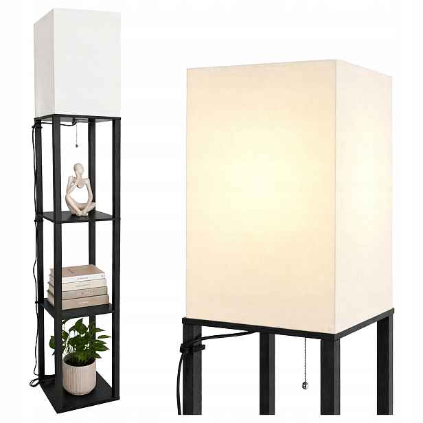 Stojací lampa Podlahová Regál Led Police černá 2v1 158 cm pro čtení E27