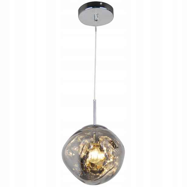 Závěsná lampa stříbrná, skleněné stínítko, moderní, nad stůl do obývacího pokoje Polux
