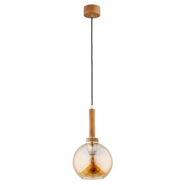 Závěsná lampa Balerina Alfa dřevěná jantarová skleněná 1xE27 15W