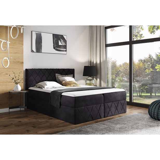 Manželská postel 200x200 PEREZ LUX - černá + topper ZDARMA
