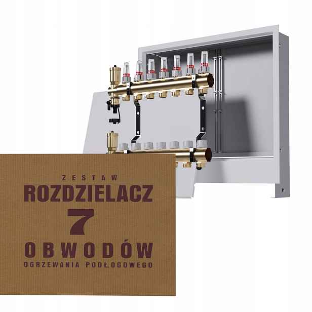 Rozdělovač pro 7-okruhovou mosaznou podlahu a podomítkový box, bílý