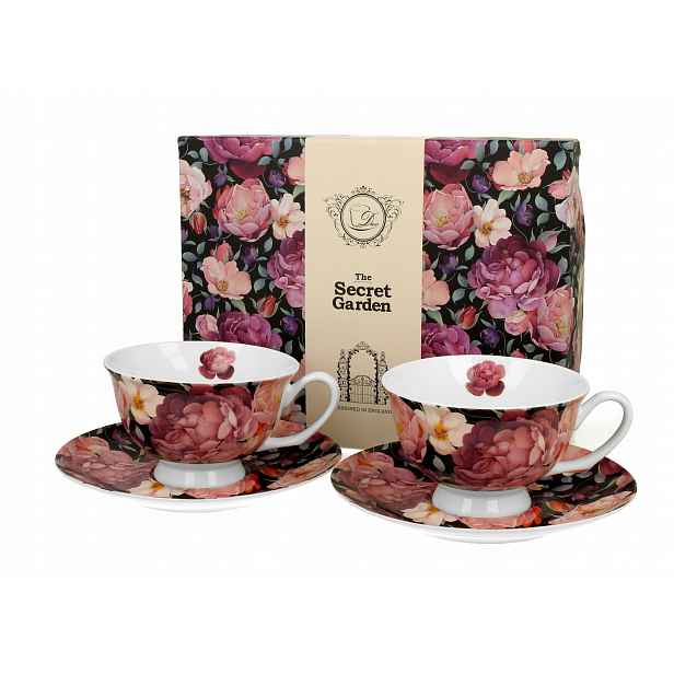 Sada 2 šálků s podšálkem na na čaj kávu Spring Roses Black