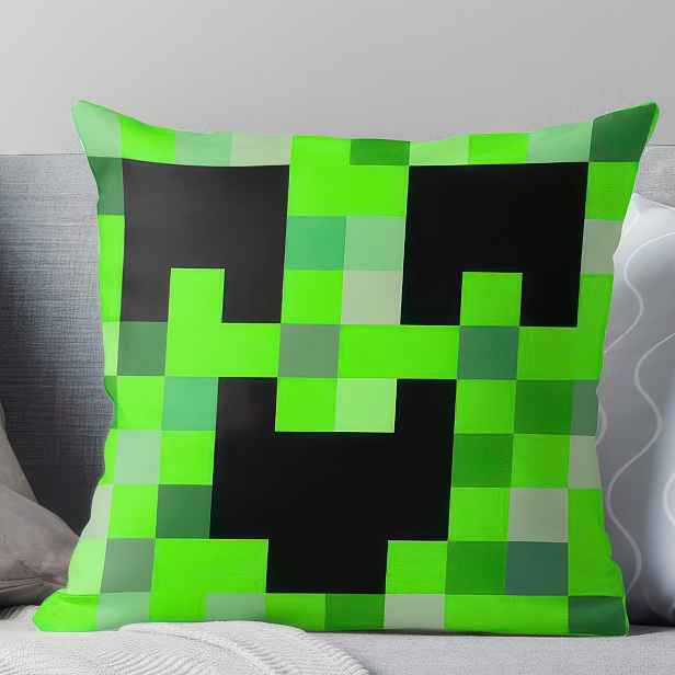 TEMU 1 Povlak na čtvercový polštář s plevele | Svěží zelený a černý design Pixel Art, jednostranný potisk, měkký polyester, zapínání na zip, lze prát