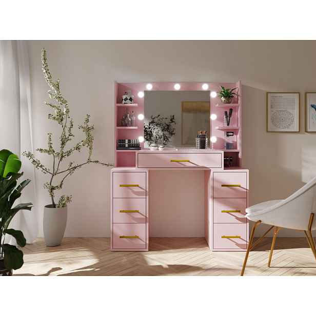 Toaletní stolek se zrcadlem BERTHA - marshmallow + LED osvětlení ZDARMA