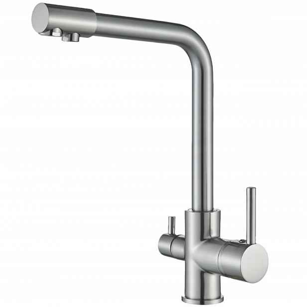 Třícestná Kuchyňská Baterie, Robustní Filtr, Moderní Stojící Kohoutek, Stříbrný