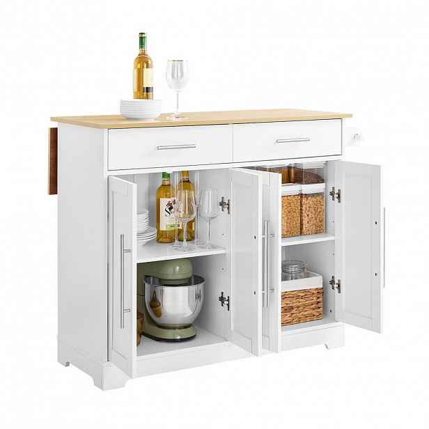 SoBuy KUCHYŇSKÝ OSTRŮVEK se 2 zásuvkami Bílá 107x44x91cm Nordický