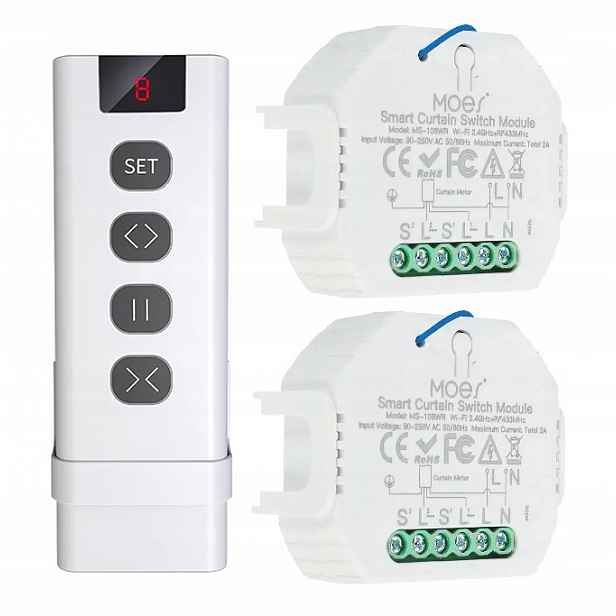 2x Ovladač žaluzií s lištou Din 2A Tuya WiFi dálkové ovládání RF433