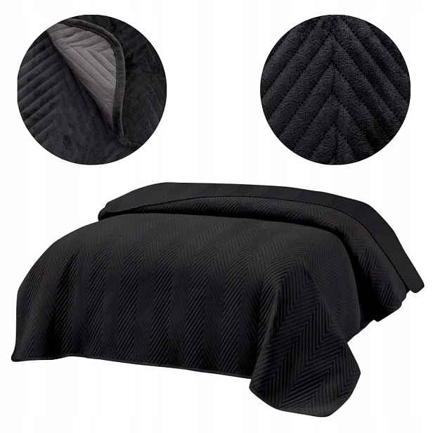 Přehoz 200x220 lisovaný velurový Dekorativní Elegantní černý