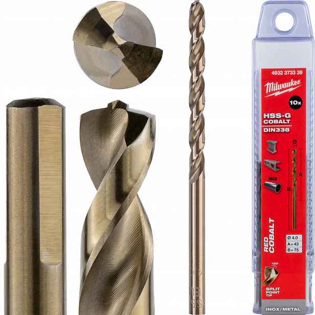 Vrtáky do kovu kobaltové 4 mm 10 Ks nerezové oceli Milwaukee Cobalt