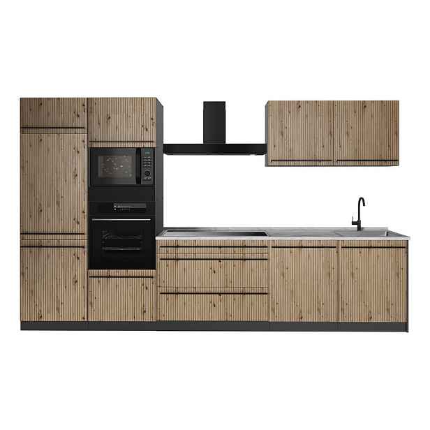 Vicco KUCHYŇSKÝ KOUT R-Line, Řemeslný dub/Antracit, 340 cm pracovná doska Mramor