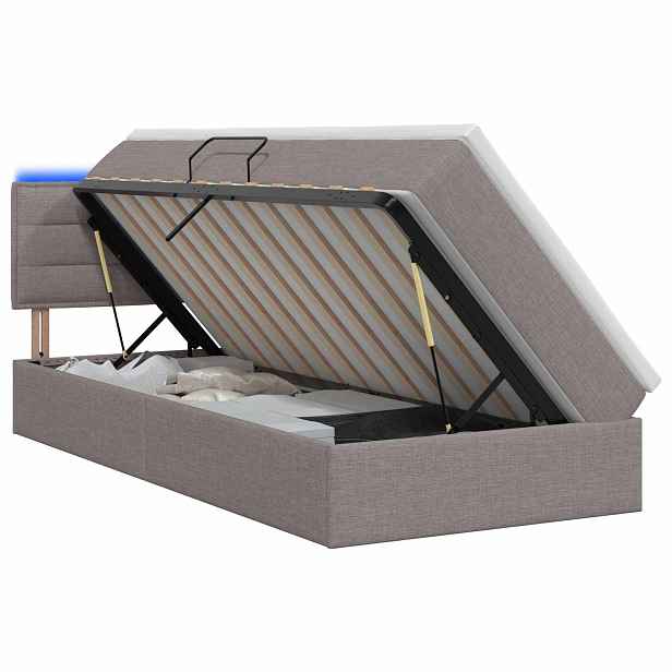 vidaXL LED postel s úložným prostorem a matrací Taupe 90 x 200 cm