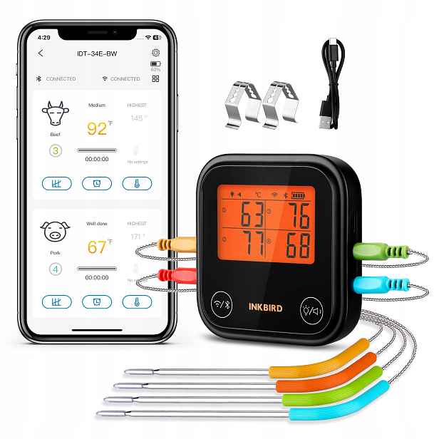 Inkbird IDT-34E-BW Bezdrátový teploměr na grilování s Bluetooth a WiFi