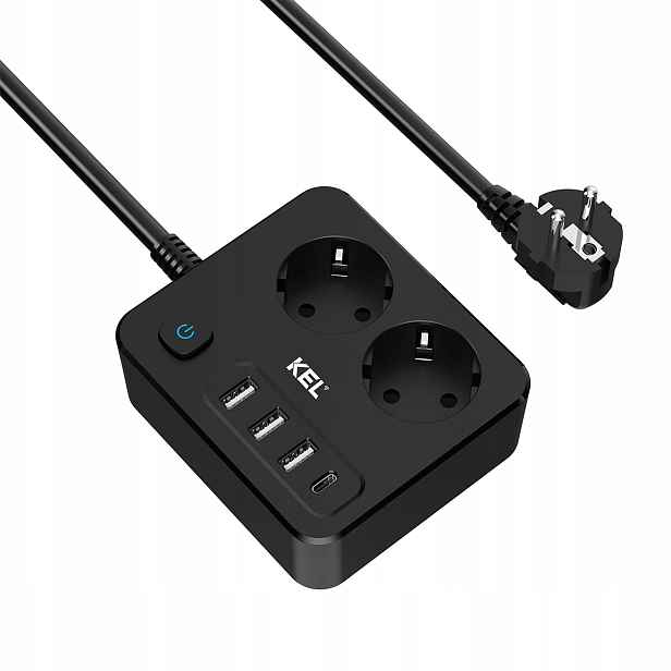 Přepěťová lišta 2x zásuvka Schuko 3x Usb-a 1x Usb-c s vypínačem