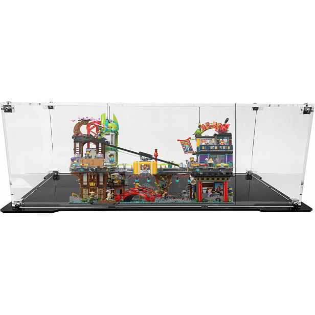 Vitrína s černou základnou pro stavebnici Lego 71799 – Městský trh Ninjago