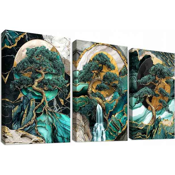 3 ks Obrazy na plátně v rámu Dřevo Mramor Hory Stromy 40x60 cm