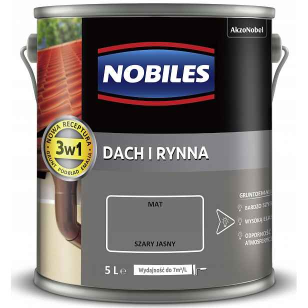 Nobiles Barva pro malování plechových střech Střecha a okap 5L Světle Šedá