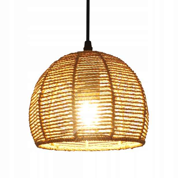Stropní lampa E27 černá+hnědá lustr loft vintage bambusová ratanová