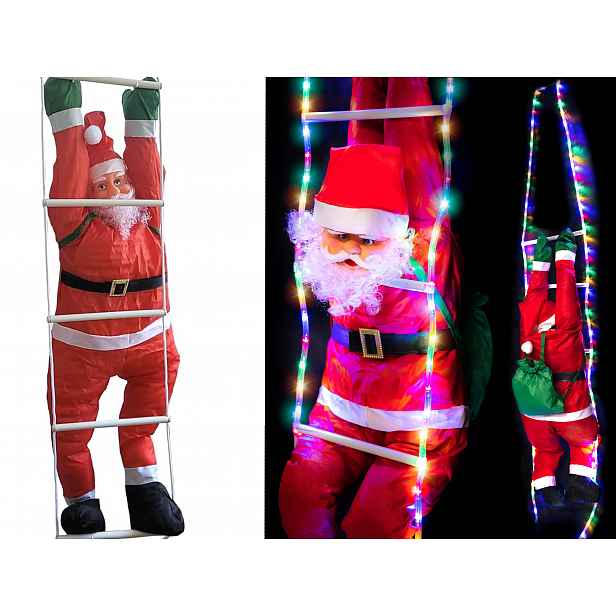 Svatý Mikuláš na žebříku s Led světýlky XXL Rgb Velká ozdoba na vánoční stromek do domu