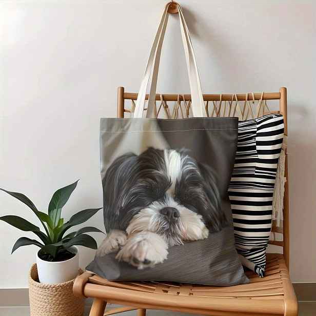 TEMU 1 ks 2D plochý tisk, roztomilý černobílý Shih Tzu spící na pohovce, 4 designy, trendy cestovní taška, praktická odolná kabelka pro ženy, skvělá
