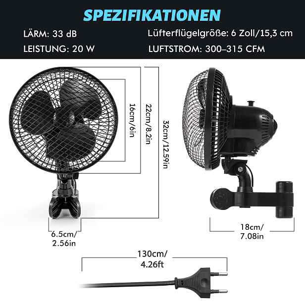 TEMU Ventilátor do skleníku, klipový ventilátor, sadová rychlost, automatický otočný ventilátor, ventilátor s pro sadbový stan, s nově navrženým EC s