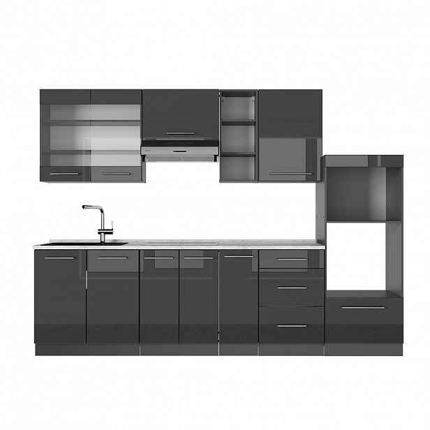 Vicco KUCHYŇSKÝ KOUT Fame-Line Antracitový vysoký lesk 280 cm , PD Mramor