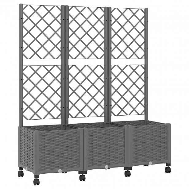 vidaXL Zahradní truhlík s treláží a koly Světle šedá 120 x 40 x 146 cm