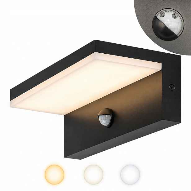 Led venkovní nástěnné svítidlo se senzorem, černá, moderní, IP54 Rabalux