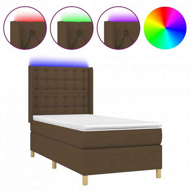 vidaXL Box spring postel s matrací a LED tmavě hnědá 90x190 cm textil