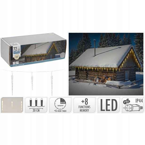 Lampy Světelný Závěs Rampouchy Zew 72 Led Teplá Bílá Časovač Christmas Decor