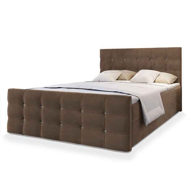MASSENO AMERICKÁ POSTEL SLAT, 200x200 cm s matrací a úložným prostorem, H2+H3, hnědá