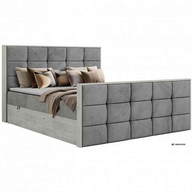 MKS KONTINENTÁLNÍ POSTEL ALNOR DUO 180/200 - Světle šedá Samet - Topper T25 - H4
