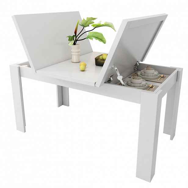Redom JÍDELNÍ stůl 120/70 cm s úložným prostorem a výklopnou deskou, bílý