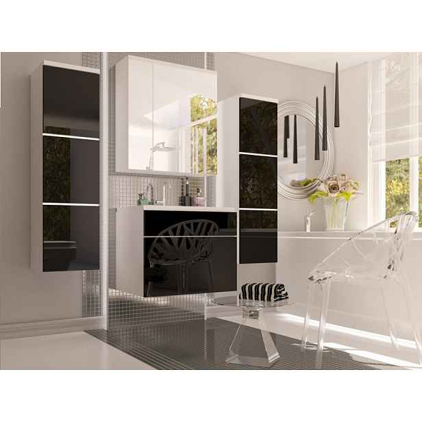 Koupelnový nábytek Pietro, bílá/černý lesk + umyvadlo